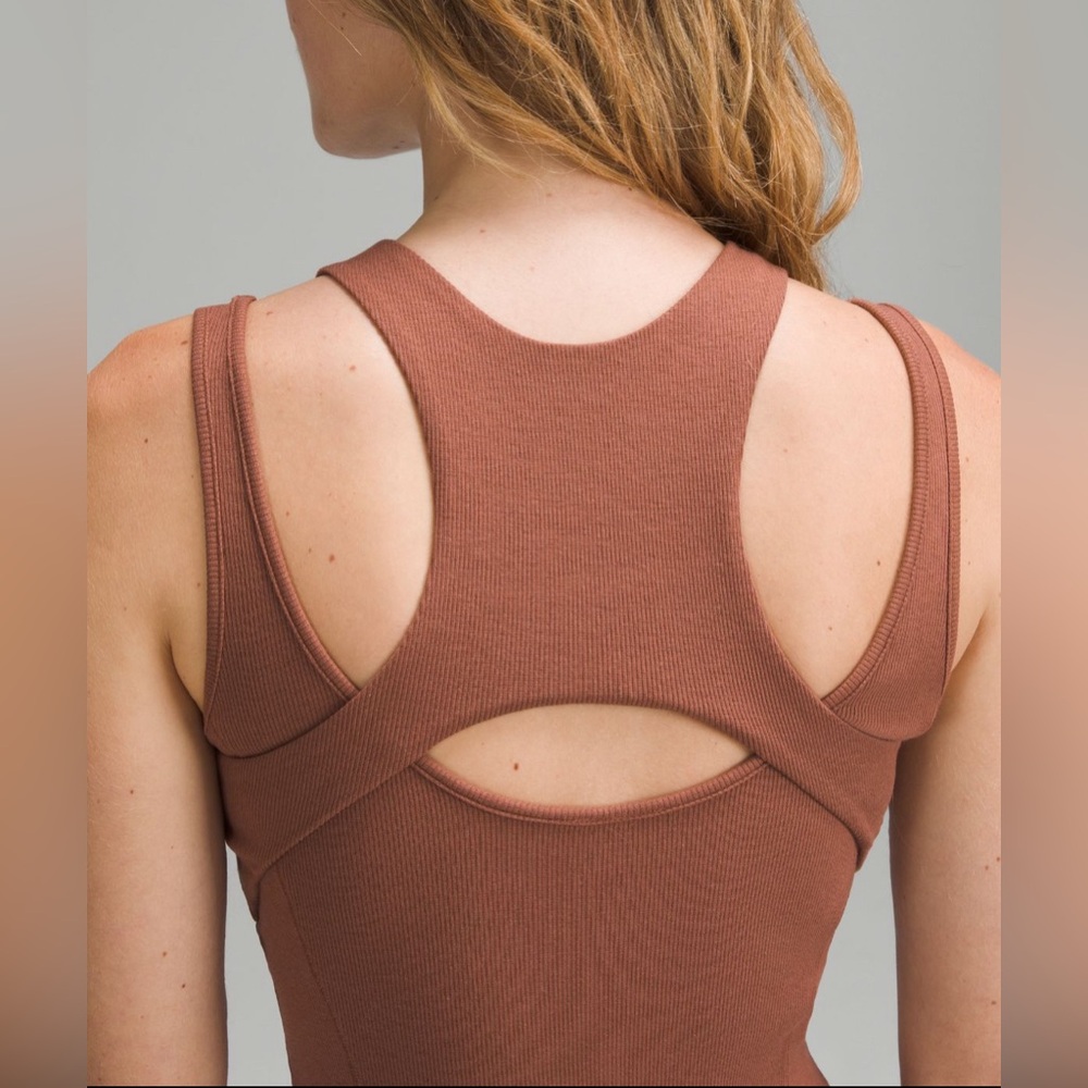 LULULEMON Ribbed Cotton Modal Cut Out Dress 8 Ancient Copper Brown worn once